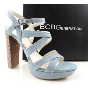 BCBGenerationn Morgan Strappy Platform Sandals Heels Blue Size 10